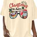 Christmas in July Shirt Women Christmas Hawaiian Tshirt Summer Holiday Tee Vacation Causal Short Sleeve Tops (XXL)