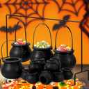 Sawysine 17 Pcs Halloween Witch Cauldron Set with Rack, Large and Mini Plastic Cauldrons, Caramel Apple Dipping Bar Halloween Candy and Dessert Serving Bowls Table Decor(Black Style)