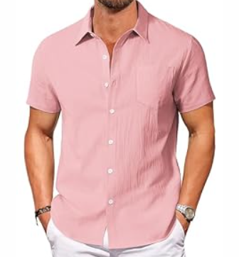 Vssjavun Mens Short Sleeve Button Down Shirts Casual Collared Shirt Lightweight Hawaiian Shirts Pink, 2XL