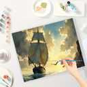 Sailing Paint by Numbers Kit for Adults - DIY Tall Ship at Sunset Painting on Canvas, Acrylic Paint Set, Suitable for Beginners, Nautical Art for Home Decoration or Gifts(16X20IN Framed)