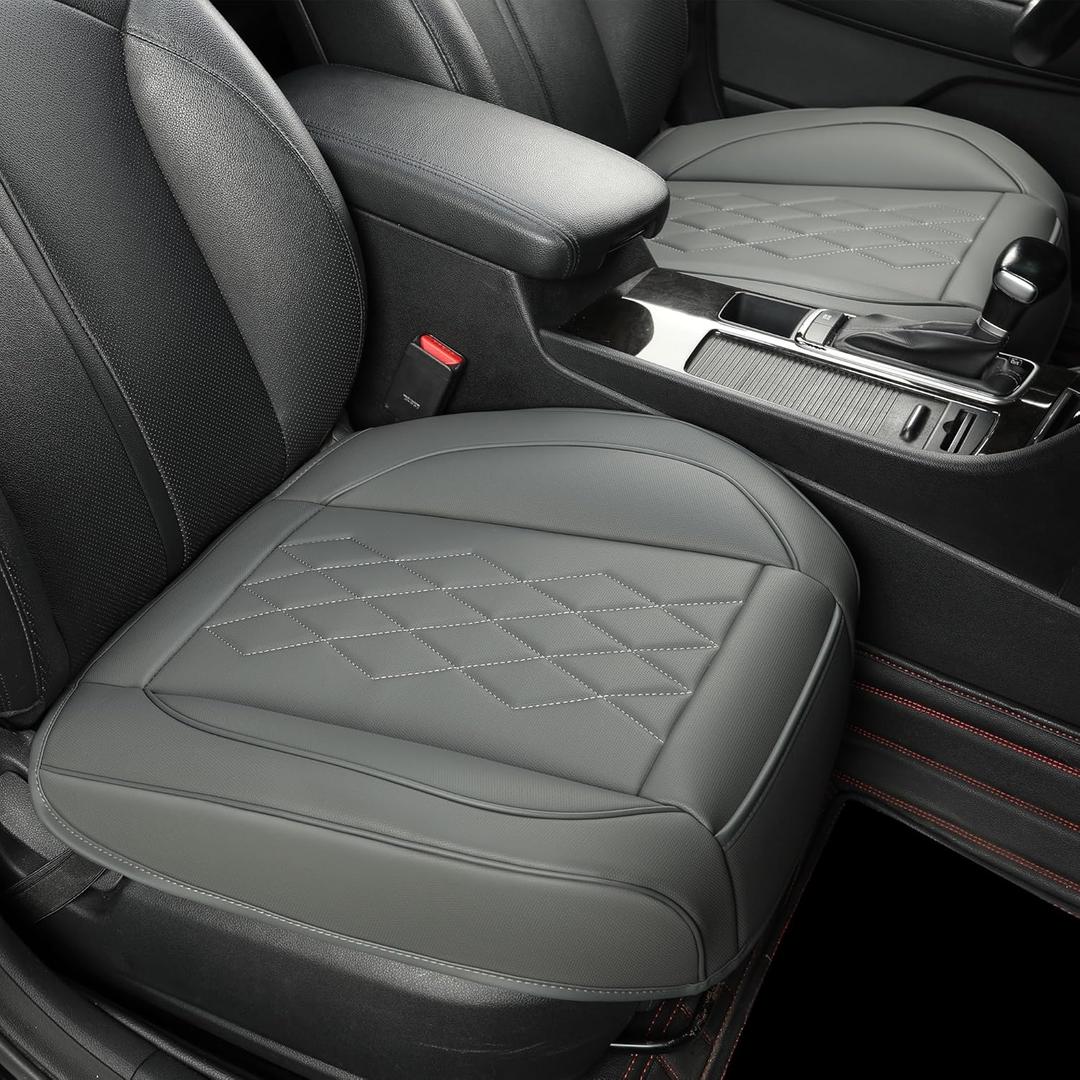 JOJOBAY Leather Car Seat Cover,Bottom Seat Covers for Cars,Front Seat Protector(Bottom),Fit for 95% of Vehicles - Padded,Anti-Slip(2 PC Front Pair,Grey)