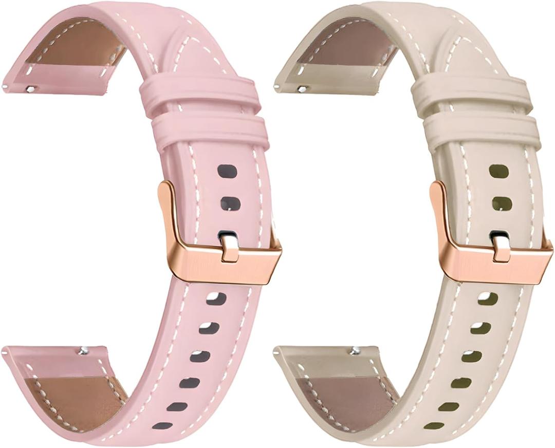 18mm Quick Release Leather Watch Band for Garmin Vivoactive 4s Forerunner 255s 265s Venu 3s Sq 2, Extended Spring Bar (Pink_Beige)