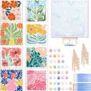 RoundFunny 8 Set Paint by Numbers Kit for Adults with 8x8 Inch Mini Simple Painting Canvas Wooden Frame Easel Acrylic Paints Brushes Funny Numbers Drawing Kit for Gift Home Wall Decor(Simple Blossom)