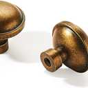 khtumeware 6 Pack Drawer Pulls 1-1/4 Inch Kitchen Cabinet Knobs Solid Round Vintage Drawer Knobs Antique Brass Dresser Knobs Drawer Knobs Aged Cabinet Hardware for Cupboard Drawer Pulls (knob, Antique Brass)