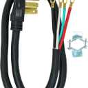 Southwire 9044SW8808 Range Power Cord; 4-Foot; 1/4-Inch Flanged Terminals; Flat Plug; Compatible With Most Standard Free Standing Electrical Ranges With A 4 Conductor Wall Outlet; 125/250-Volt; 50-Amp