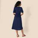 Amazon Essentials Women's Feminine Half Sleeve Waisted Midi A-Line Dress, Navy, Large
