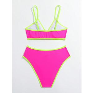Teen Girl Summer Beach Contrast Neon Trim 2-Piece Bikini Set Bathing Suit, 13-14Y