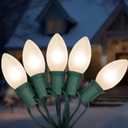 C9 Christmas Lights, 25FT Christmas C9 String Lights with 26 Frosted White Bulbs, Hanging Christmas Decoration Light for Outdoor Patio Party Garden Yard-Green Wire