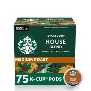 Starbucks K-Cup Coffee Pods, Medium Roast, House Blend for Keurig Coffee Makers, 100% Arabica, 1 Box (75 Pods)
 BB 10/24/26