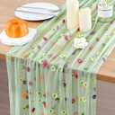 BINBE 1pcs Daisy Spring Table Runner Embroidery Gauze 10FT Florals Seasonal Tulle Holiday Birthday Kitchen Dining Table Decor for Home Party Sage Green