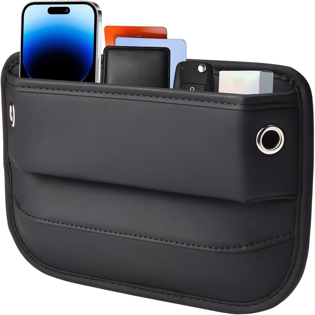 Car Seat Gap Filler, Universal Premium Leather Front Seat Side Organizer, Car Storage Box for Holding Phone, Sunglasses, Keys, Car Accessories fit Auto SUV Truck (Black, Driver's Seat) (1 Pack)