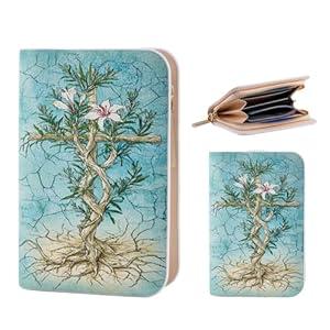 FiitCASE Cute Women Wallet, PU Little Women Coin Purse Wallet-Zipper Pocket Wallet, Small Slim Thin Credit Card Wallet for Female Ladies Teen Girls Girly, Floral Pattern (BlessedBlossomCross)