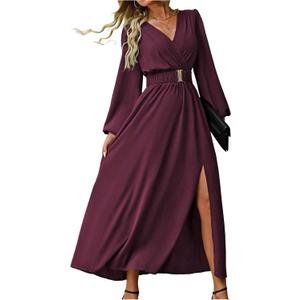 Spring Long Sleeve Formal Dresses 2026 Gowns Evening Party Cocktail Dress Elegant Split Wrap Ruffle Wedding Guest Dresses L
