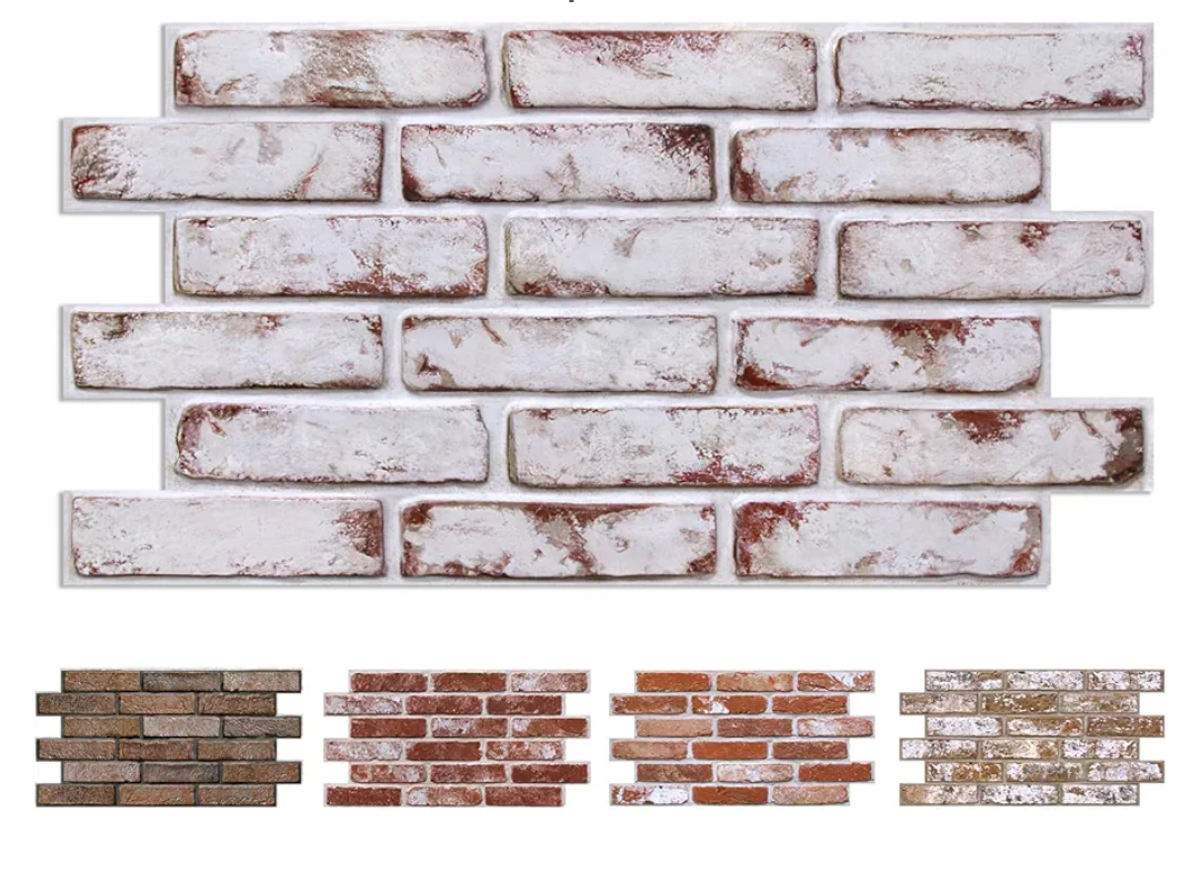 3D Faux Brick Wall Panel Red-Tinted White, Peel and Stick Wall Covering, 12 Pcs of 22.8" x 11.8", Not Real Brick, UrltraLight PVC Self A