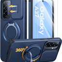 JAME for Samsung Galaxy A37/A36/A56 5G Case, Ring Holder Stand Kickstand, Slide Camera Cover, 2 Screen Protectors, Dual-Layer Shockproof Protective, Magnetic Accessory Friendly Phone Case, Blue