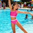 Funnycokid Girls Size 10 Swimsuit Two Piece Bathing Suit Kids Hotpink 9-10 Adjustable Straps Bikini Sets with Chest Pad Swimwear (Pink) 10Y