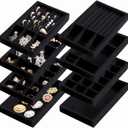 Elsjoy 8 Pack 4 Styles Black Velvet Jewelry Trays, 8" x 5" Jewelry Organizer Tray Stackable Jewelry Storage Tray for Drawer, Rings, Earrings, Necklace