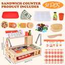 Foldable Sandwich Maker Toy, Wooden Sandwich Counter with Hamburgers, Side Dishes, Beverages, Pretend Play Kitchen Food Toy, Preschool Toys Gift for Kids 3+