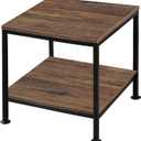 20 Inch 2 Tiers Square End Table with Metal Frame, Rustic Brown Fridge Stand Side Table Sturdy Easy Assembly Industrial Style for Living Room, Bedroom, Vintage Wood