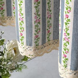 Farmhouse Cotton Linen Tier Curtain 36 Inch Long Elegant Floral Lace Window Treatment Kitchen Bathroom Short Curtain, 1 Panel, Purple Vine Flower