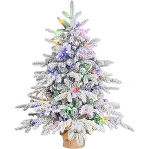 Prelit Flocked Christmas Tree, Artificial Small Christmas Tree with Led Lights, Frosted LED Xmas Tree with Snow (3FT-Lights)