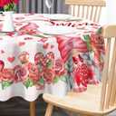 Round Valentines Tablecloth, Valentines Day Tablecloths Round 52 Inch, Valentine Gnomes Table Cloth with Love Hearts and Roses Pink Plaid Holiday Circle Table Cover Decor for Dining Room Indoor (Valetines-2024)