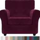 ZNSAYOTX Luxury Velvet Chair Slipcovers with Arm 2 Piece Stretch Chair Covers for Living Room Thick Soft Armchair Slipcover Anti Slip Dog Pet Friendly Furniture Protector (Wine Red),30"-47"(1 CUSHION)