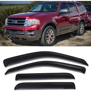 Side Window Visor Vent Deflector for 1997-2017 Ford Expedition,fit 1998-2017 Lincoln Navigator,Outside Mount Tape-on Dark Smoke Rain Guards Window Shades 4pc 94233