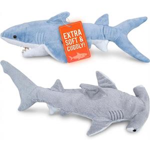 Bedwina Stuffed Animal Sharks - Pack of 2 Large, 14 inch Mako & 13 inch Hammerhead Plush Shark Toys, Stuff Animals Toy, for Baby Toddlers & Kids