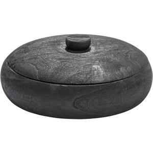 Creative Co-Op Decorative Natural Paulownia Wood Container with Lid (11.5 Inch Round, Black)