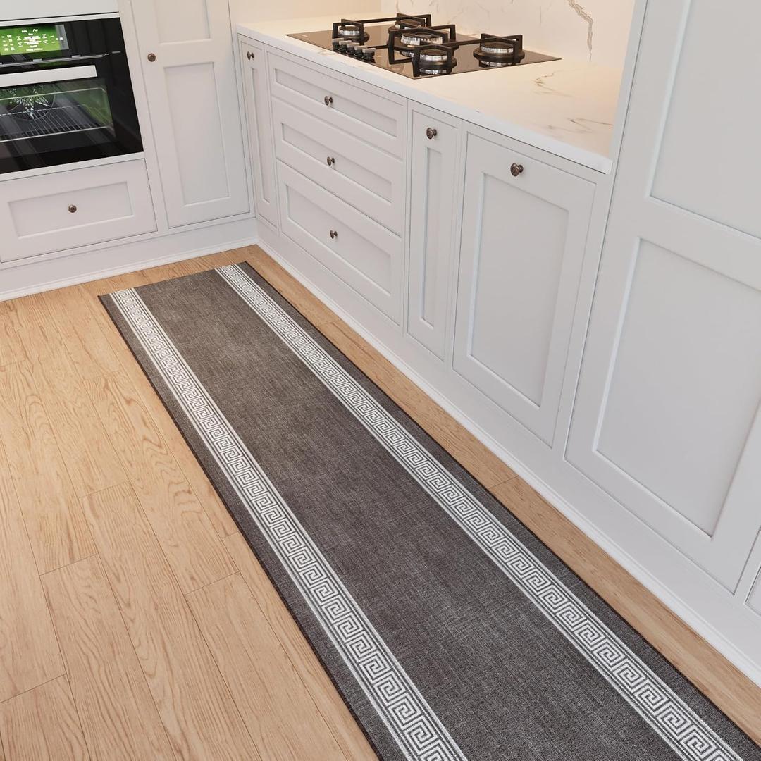 Ottomanson 2X6 Washable Hallway Runner Rug - Rug Runners for Kitchen Greek Border Non-Slip Indoor Entryway Rug - Ultra-Thin Bathroom Floor Mat - Carpet for Laundry Room Bedroom, 22.5" x 6'