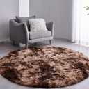 FJZFING Tie-Dyed Coffee Round Rug Ultra-Soft Plush Modern 5x5 Circle Area Rug for Kid's Bedroom, Fluffy Shag Circular Rug for Nursery Room, Non-Slip Home Decor Carpet for Teen's Room