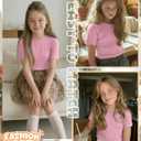 Girls' Ribbed Knit T-Shirt Short Sleeve Crew Neck Top Soft Slim Fit Shirt Kids Casual Basic Tee Summer 5-14 Years (Pink)