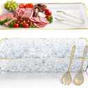 Baderke 16" x 9" Chilled Serving Tray for Parties with Compartments Ice Chilled Party Crudite Platter Charcuterie Serving Board Cold Dish Dip with Tableware for Seafood Vegetable (Gold Glitter)