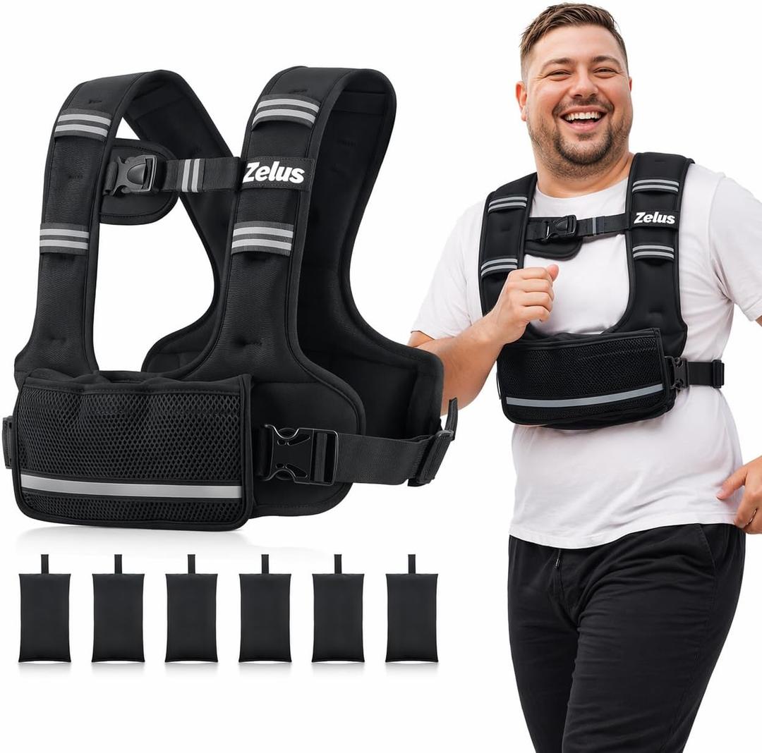 ZELUS Weighted Vest for Women Men, 20-32lb Curve-Fit Ergonomic Design Adjustable Workout Vest with 6 Iron Sand Bags, SGS-Certified Rucking Vest for Strength Training & Cardio Workouts