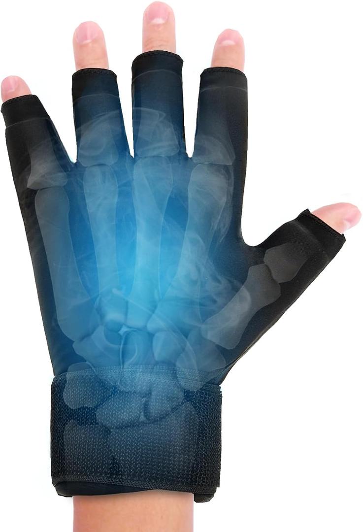Finger Arthritis Compression Hand Ice Pack Gloves for Pain Relief, Adjustable Wrist Ice Pack for Hot & Cold Therapies, Reusable Gel Finger Ice Glove Sleeve for Tendinitis, Carpal Tunnel (Black)
