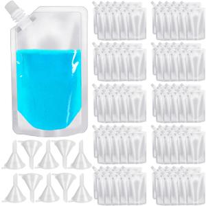 100 Pcs Plastic Flasks,8 Oz Drink Pouches Bulk,Reusable Drink Pouches,Leak-Proof Food Grade Plastic Flasks for Travel (Inclined Mouth)