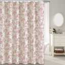 WOUVMA Extra Long Pink Shower Curtain Floral Cotton Linen Cottagecore Shower Curtain for Bathroom 84" L x 72" W