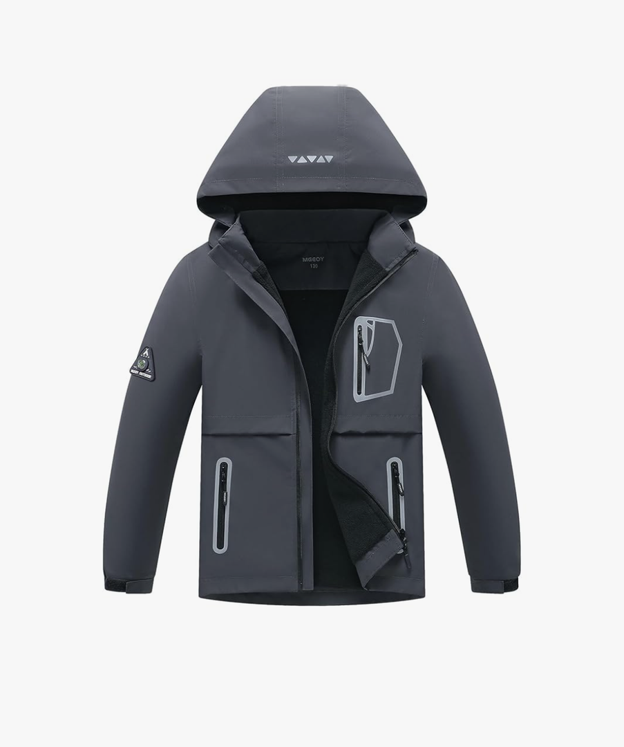 MGEOY Boys Girls Rain Jacket Lightweight Waterproof Hooded Fleece Lined Raincoat Windbreakers for Kids (130)