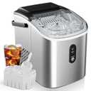 EUHOMY Ice Maker Countertop, Portable Ice Machine with Carry Handle, 26.5lbs Per Day, 9 Cubes in 6 Mins, Auto-Cleaning, with Basket and Scoop, for Home, Kitchen, Camping, RV (Silver) (Stainless Steel Silver)