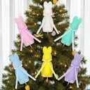 6 Pcs Flocked Easter Bunny Picks Pastel Bunny Picks Easter Rabbit Ornament with Bow 11" Tall for Spring Vase Table Floral Arrangement Centerpiece Wreath Tree Ornament