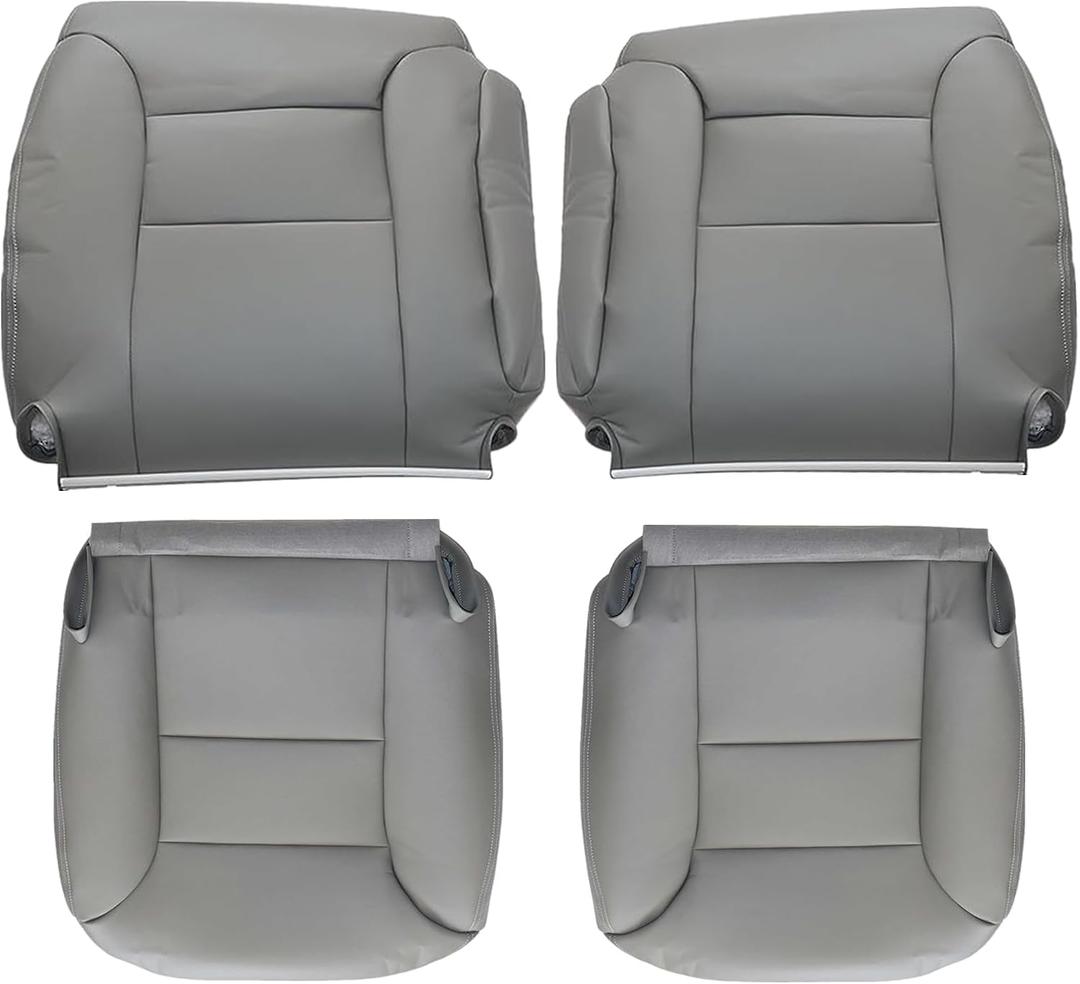 NLQR Driver and Passenger Side Bottom & Back Seat Covers Replacement Leather Gray Compatible with Chevy Silverado Tahoe Suburban GMC Sierra Yukon 1995 1996 1997 1998 1999
