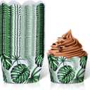 Cunhill 36 Pack Tropical Cupcake Liners Safari Cupcake Wrappers Green Palm Leaves Wrappers Reversible Jungle Paper Baking Cups Tiki Luau Parties Muffin Tropical Cups for Luau Party Decor