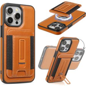 Detachable Card Holder for iPhone 16 Pro Max Case Leather with Stand, fits for MagSafe, Adjustable Kickstand Wallet,Magnetic Leather Case with Screen Protector (Caramel, IP16 Pro Max-6.9inch)