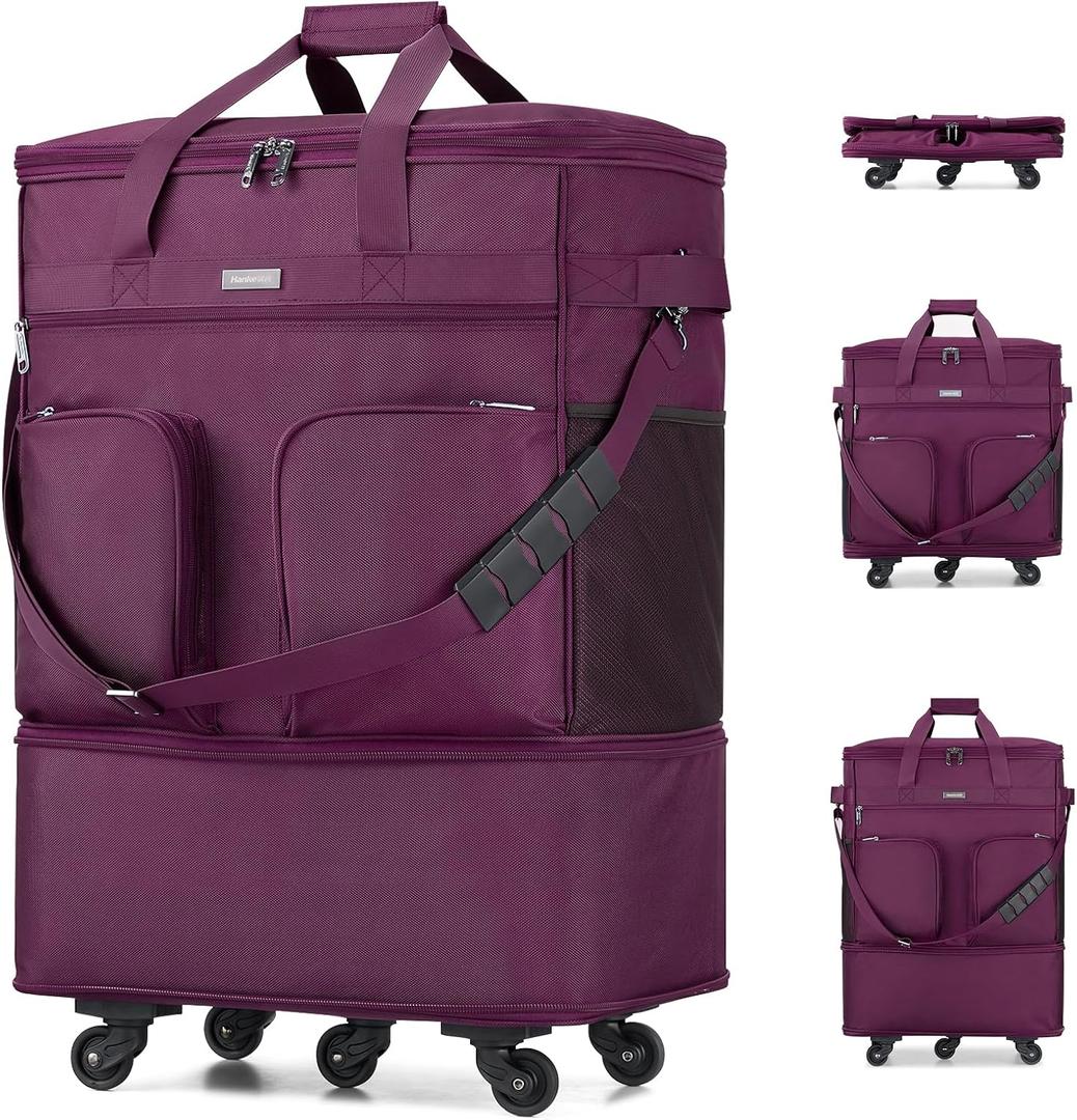 Hanke Expandable Large Suitcase 4 Wheels Lightweight Collapsible,Foldable Suitcases &Travel Bags Hand Luggage Extend 20/24/28 inch Suitcases Duffel Bag Without Telescopic Handle for Men & Women, Purple