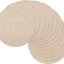 SHACOS 15 inch Beige Round Placemats Set of 12 for Dining Table Woven Braided Circle Place Mats Kitchen Placemat Washable Table Mats