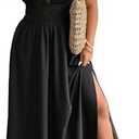 SOLY HUX Women's Plus Size Deep V Neck Maxi Dress Short Sleeve Split Hem Flowy Summer Dresses XL