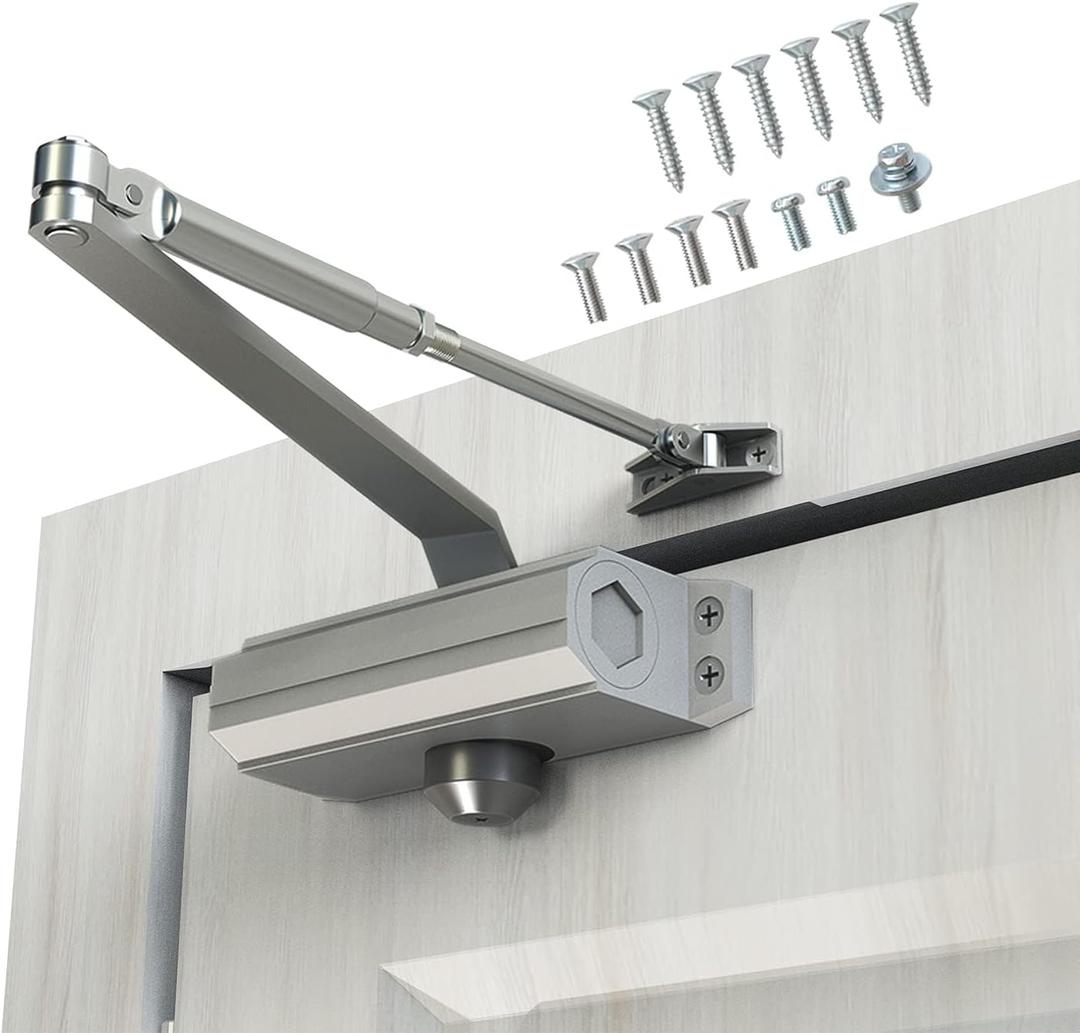 Automatic Door Closer Heavy Duty Fire Prevention Spring Hydraulic Aluminum Alloy Surface Mounted Residential Commercial Door Closer Hold Open Adjust Speed Door Weights 187-231 Lbs Size3