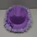 Zodaca Purple Cowboy Hat for Women - Fluffy Purple Sparkly Cowgirl Hat with Feathers for Halloween, Birthday, Bachelorette Party