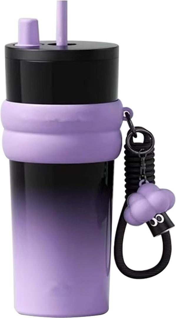 24 OZ Black & Purple Stainless Steel Tumbler With Lid Insulated Vacuum Water Bottle Spill Proof Cup for Hot and Cold Drink and Straw Leak Proof Travel Mug Christmas Gifts For Women Mother